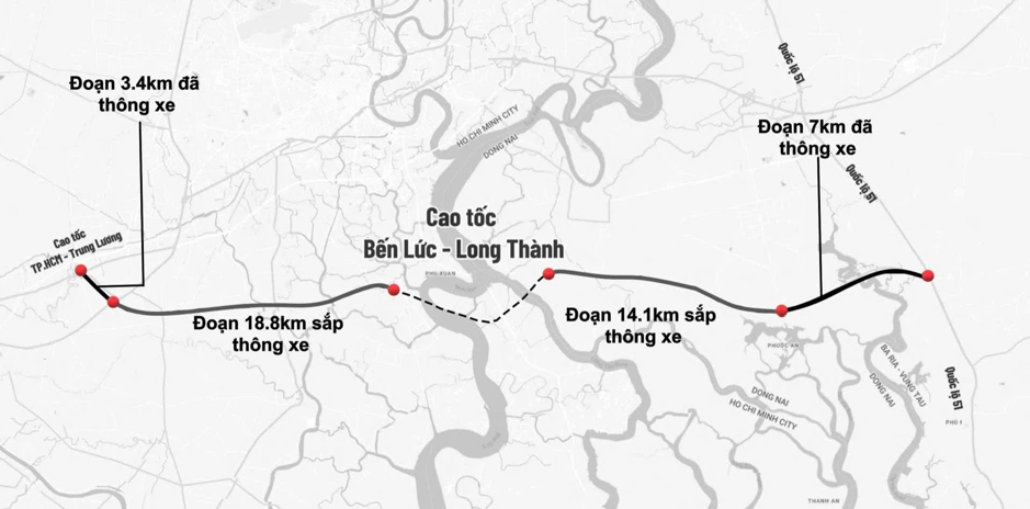 Ngày 19/4 tới sẽ thông xe gần 20km tuyến cao tốc Bến Lức – Long Thành